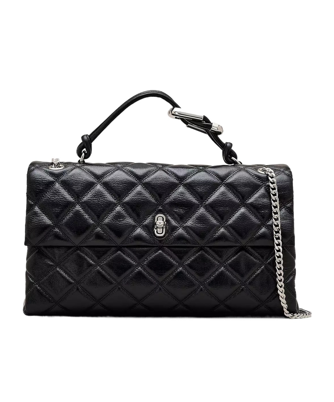 Marc Jacobs The Xl Dual Chain Diamond Quilted Convertible Leather Shoulder Bag In Black