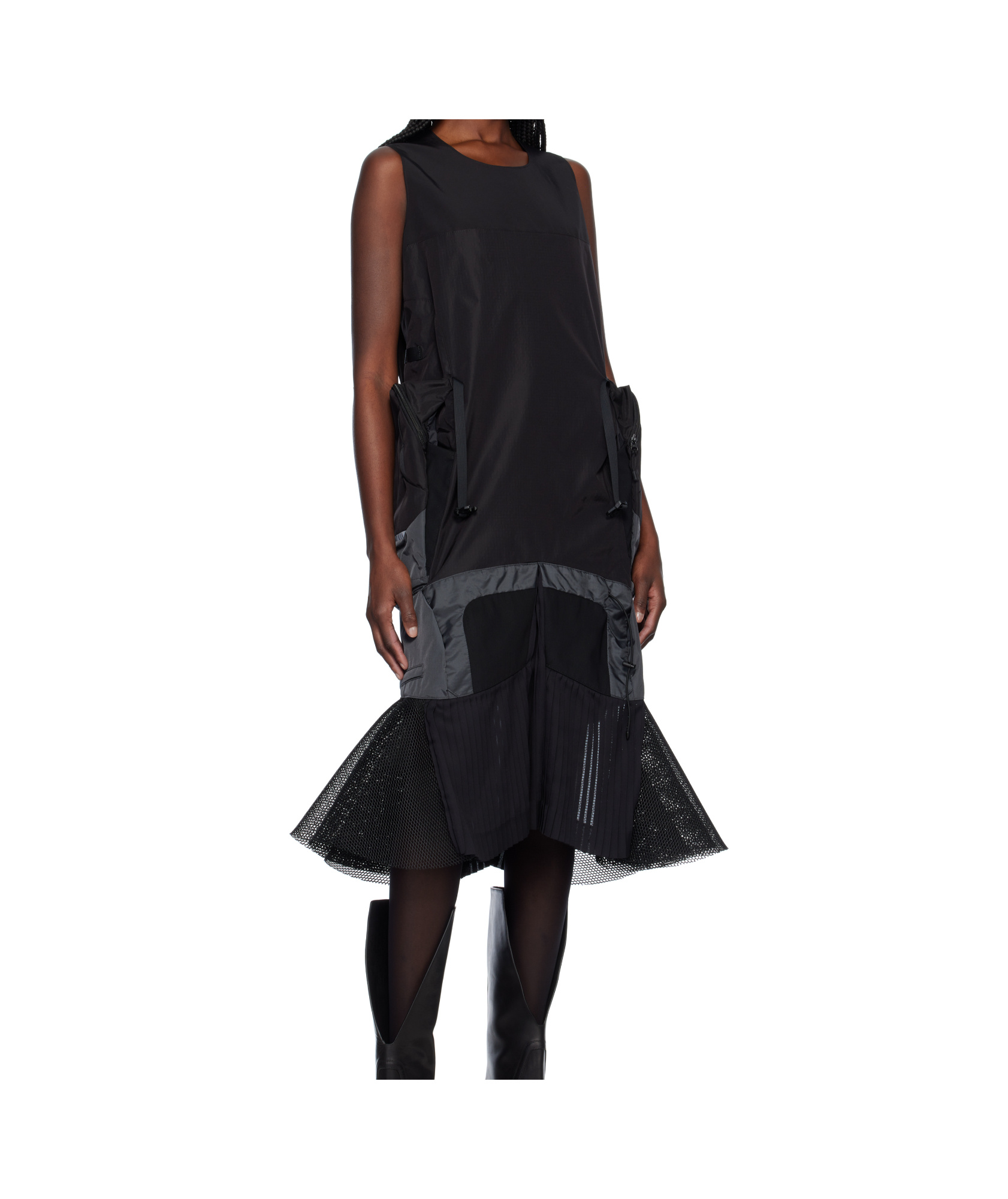 Junya Watanabe Black Paneled Midi Dress In Black