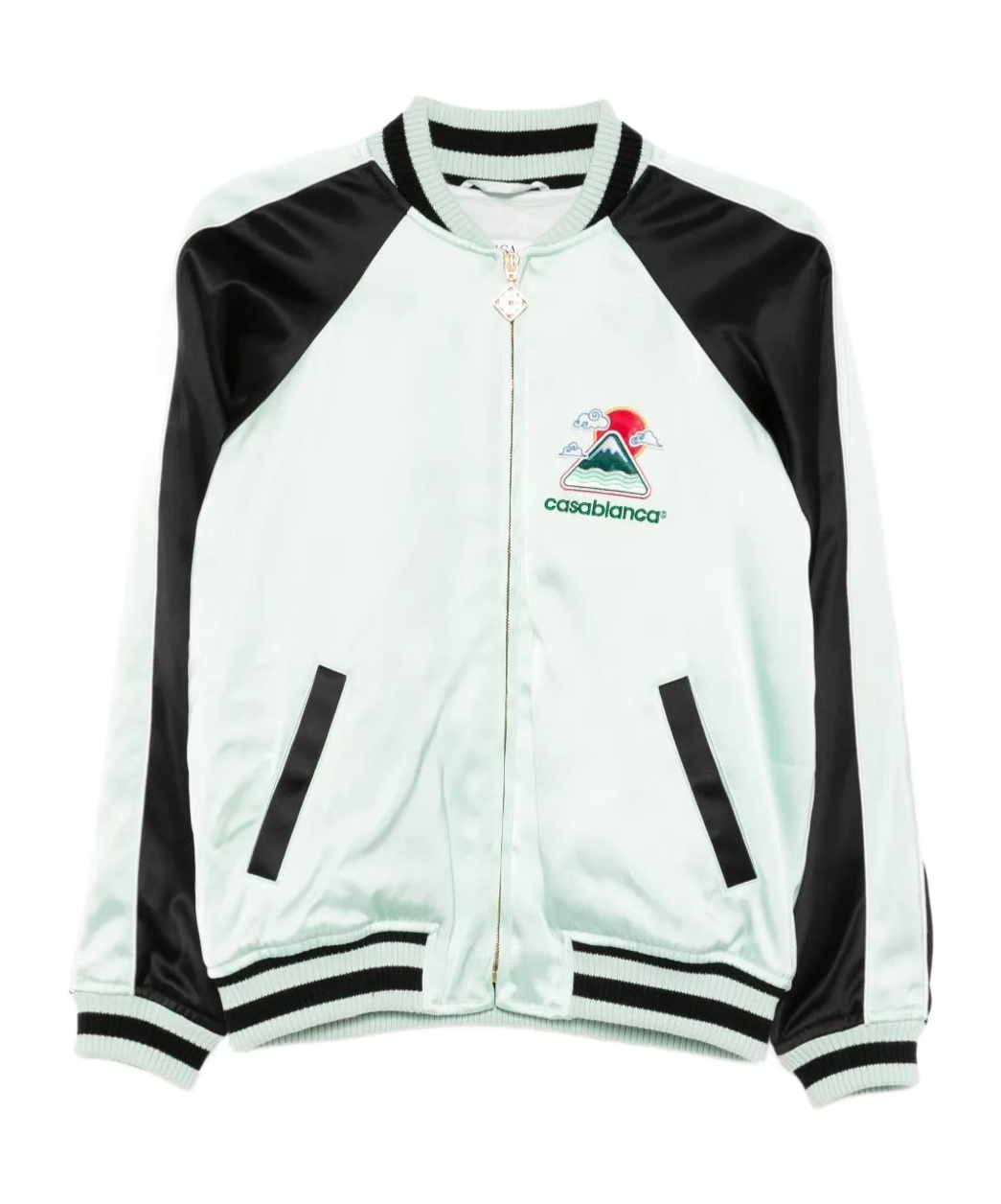Casablanca Embroidered Bicolor Satin Bomber Jacket In Blue