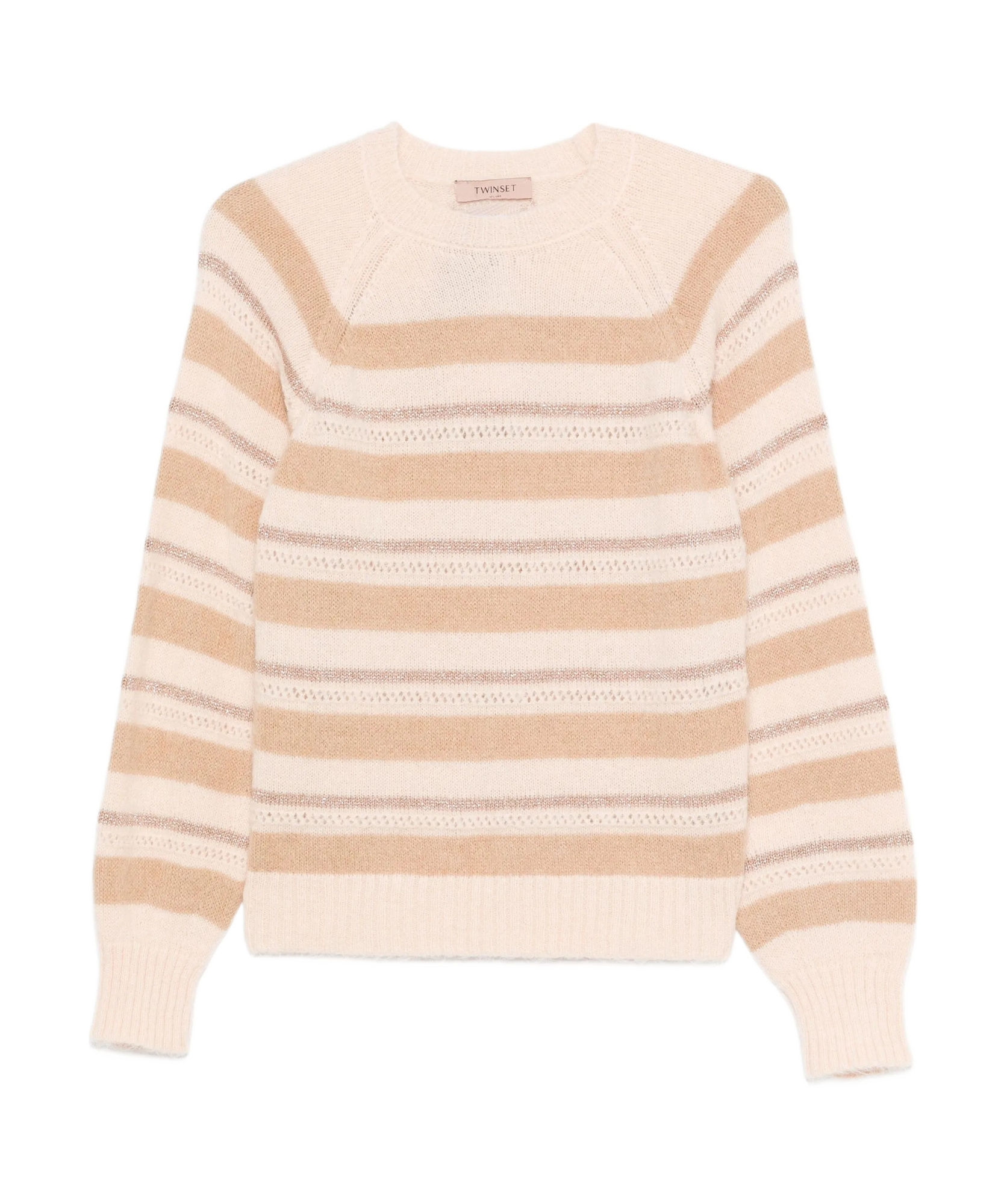 Twinset Beige And Cream Striped Knit Sweater In Brown