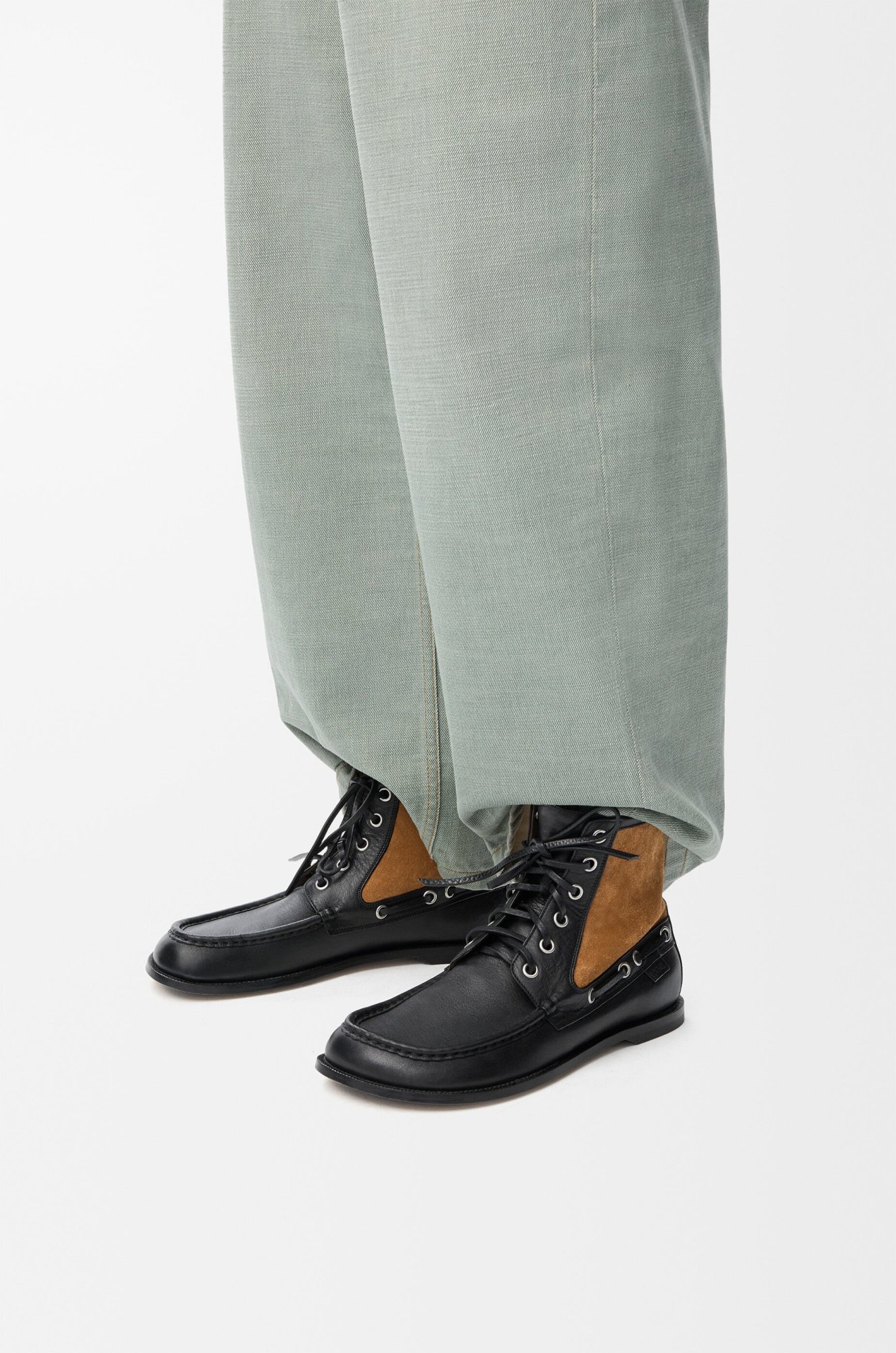 Loewe Campo Suede And Leather Lace-up Boots In Black