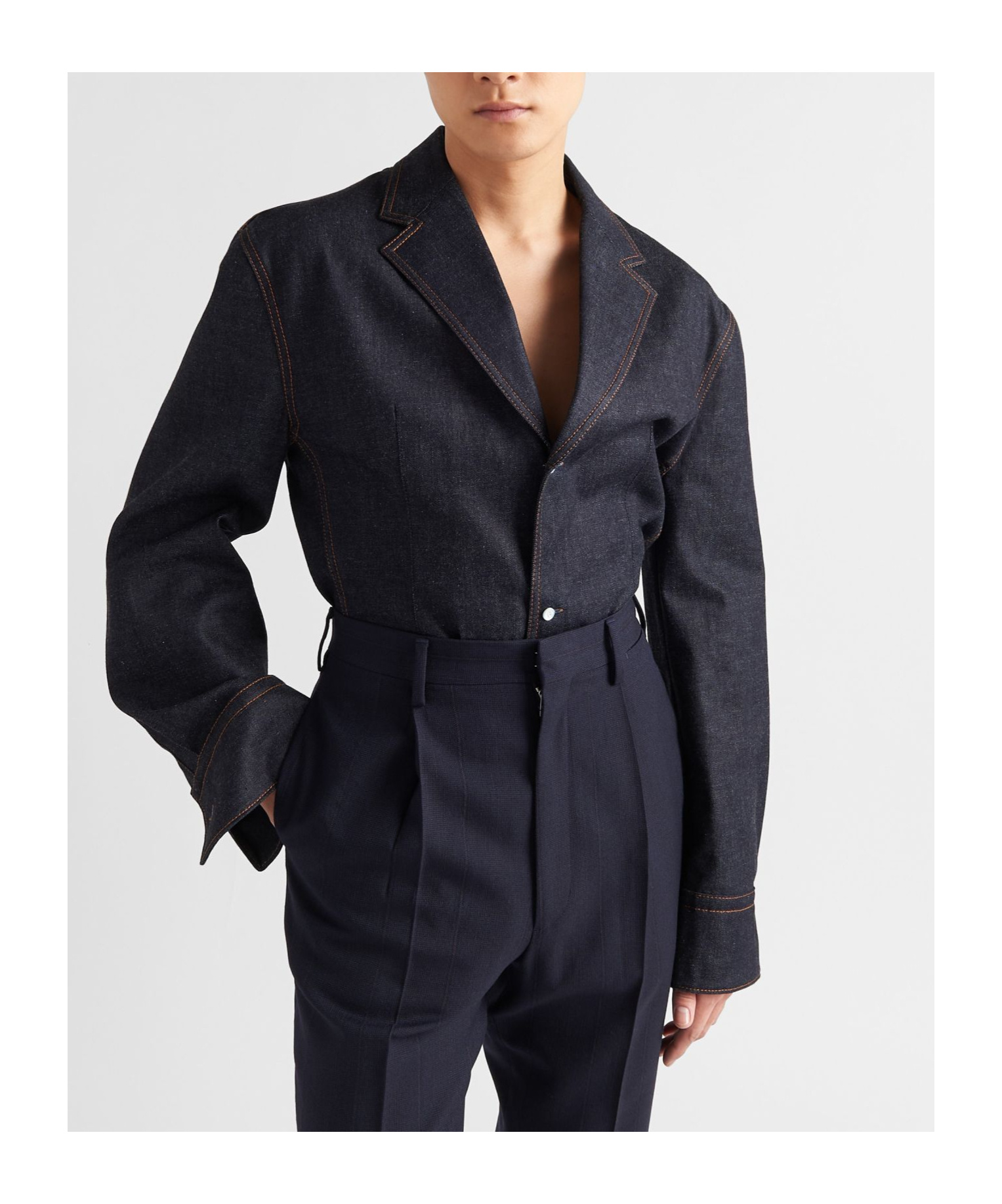 Prada Triangle-plaque Denim Jacket In Blue