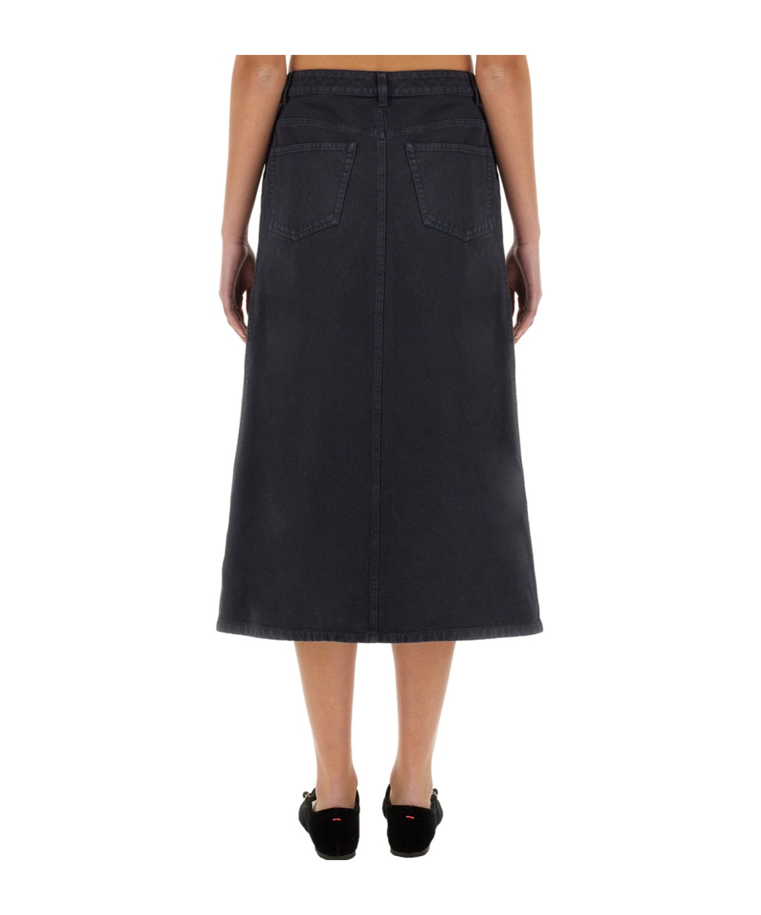 Apc Split-front Denim Midi Skirt In Black