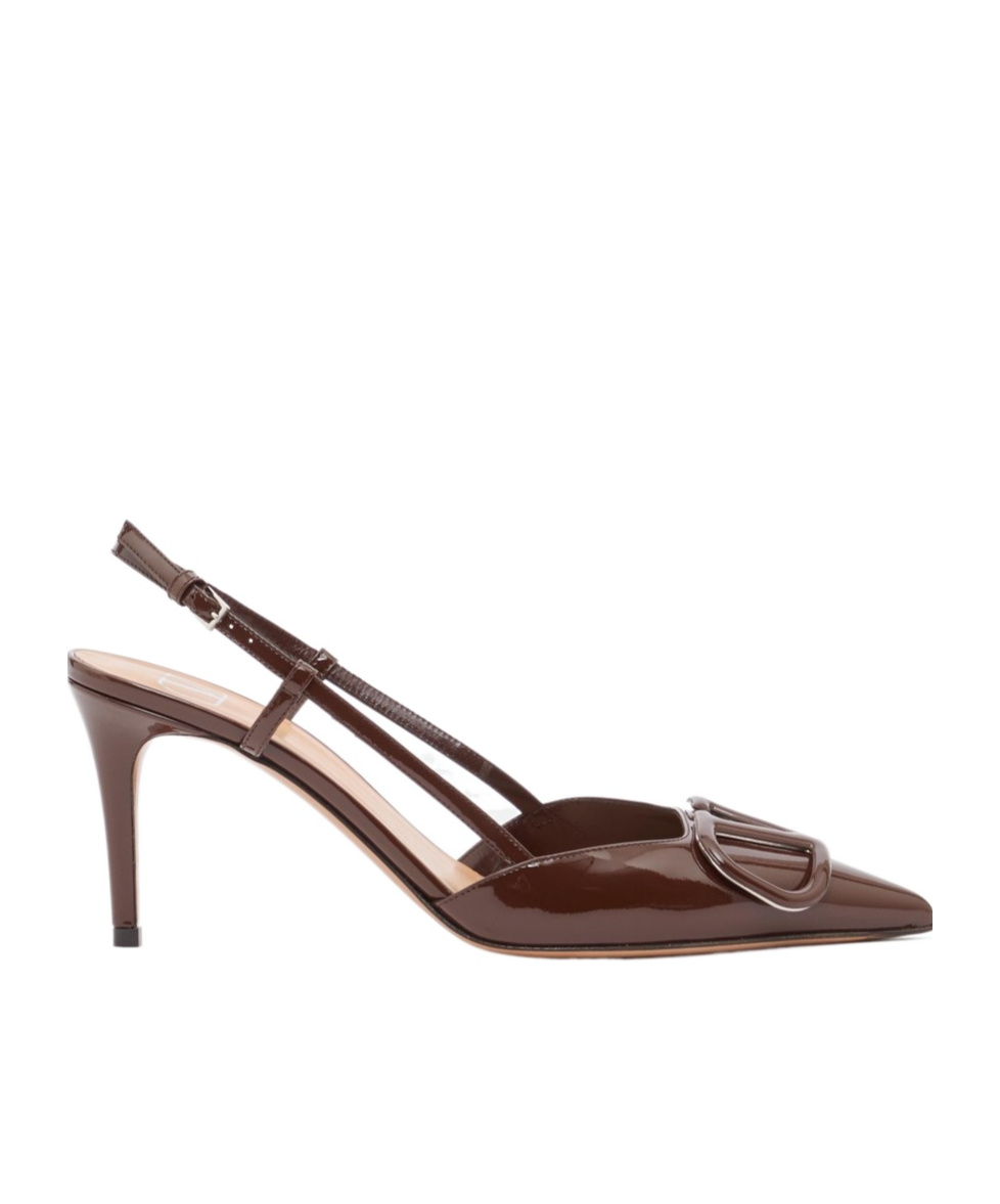 Valentino Garavani Vlogo Signature Patent Leather Slingback Pump 80mm Woman Brown 40.5 In Brown