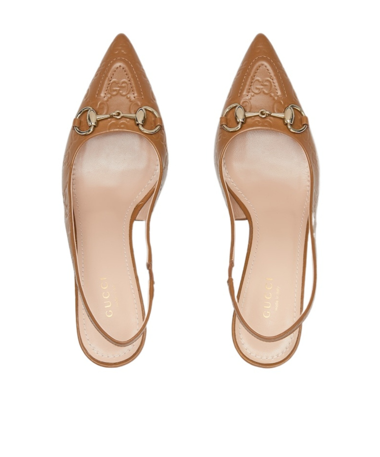 Gucci Horse Title Button High-heeled Sandals In Brown