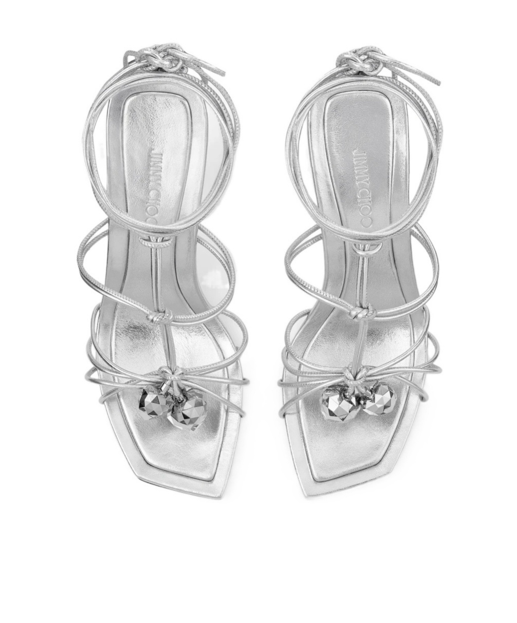 Jimmy Choo Jemma 90 Metallic Nappa Leather Sandals In White