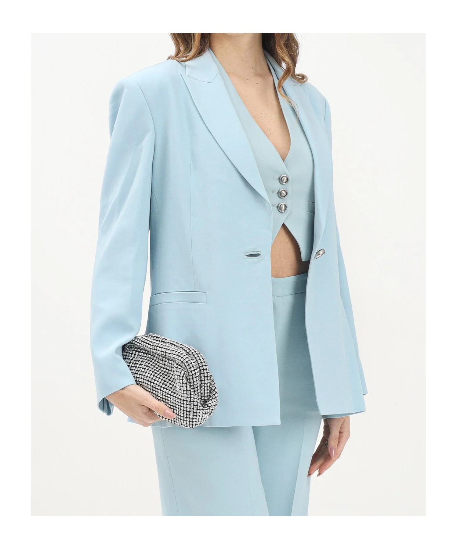 Shop Pinko Notch Lapels Blazer In Ice Blue
