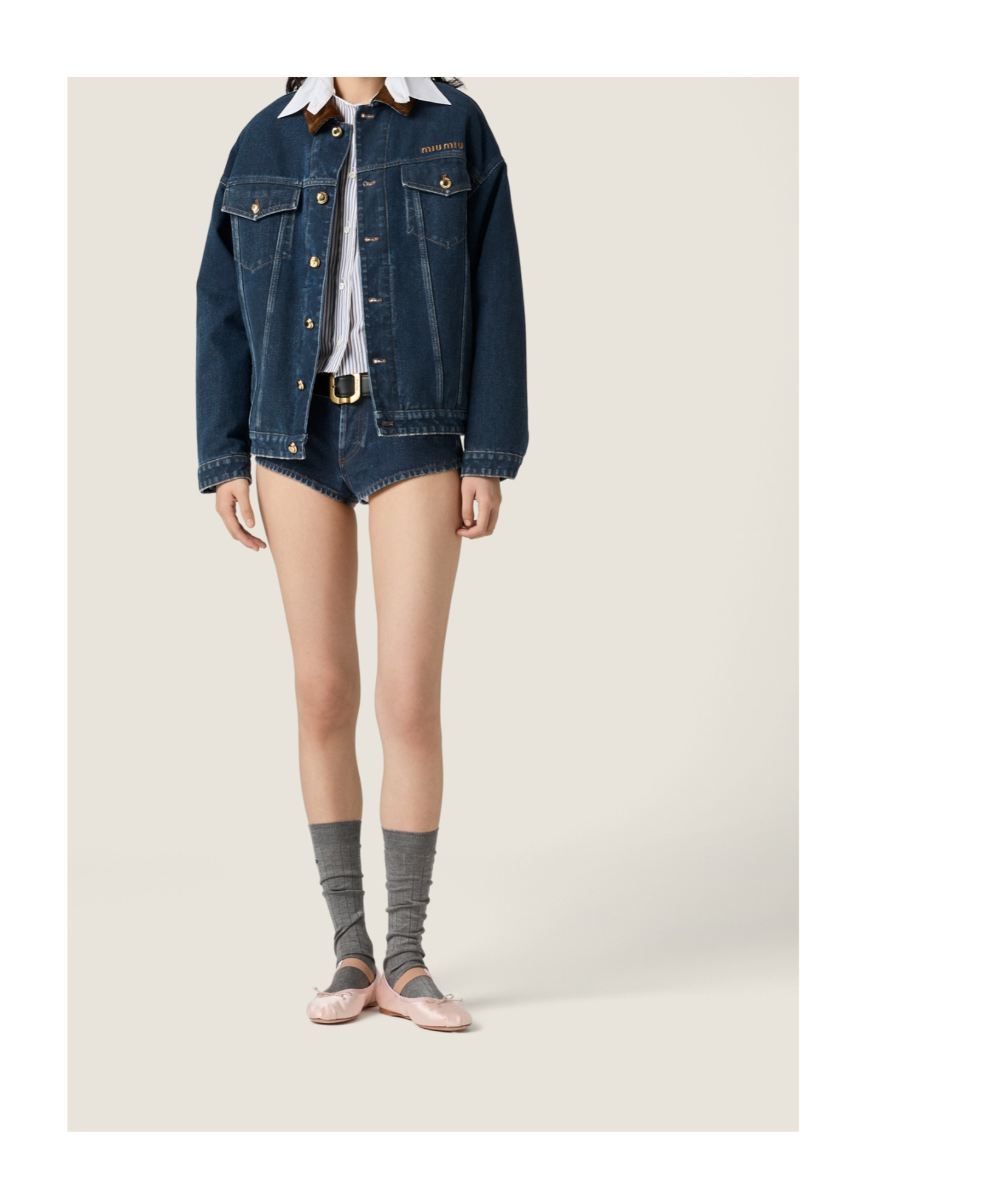 Miu Miu Flocked Denim And Velvet Blouson In Blue