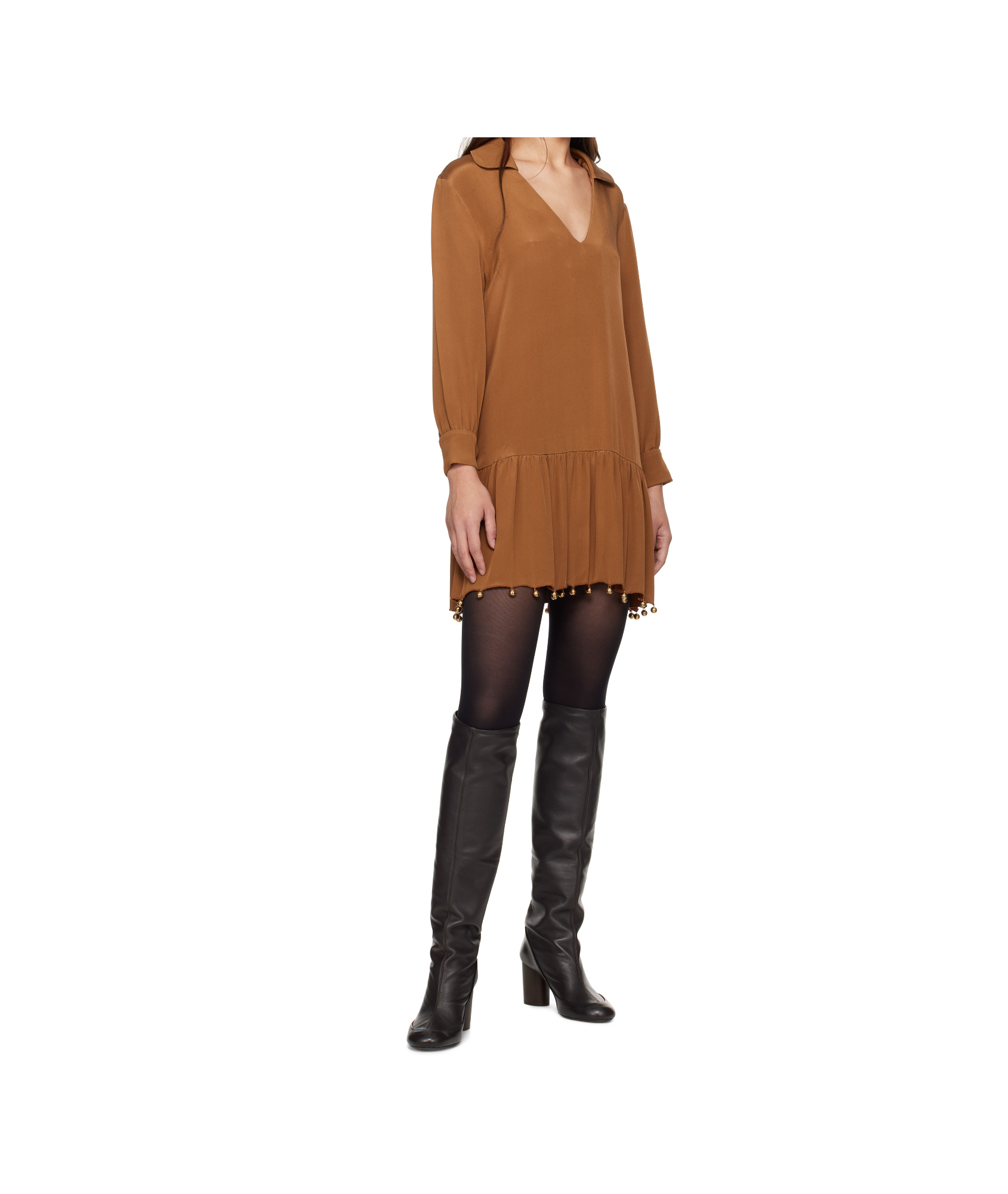 Shop Bode Long Sleeve Dress In Brown