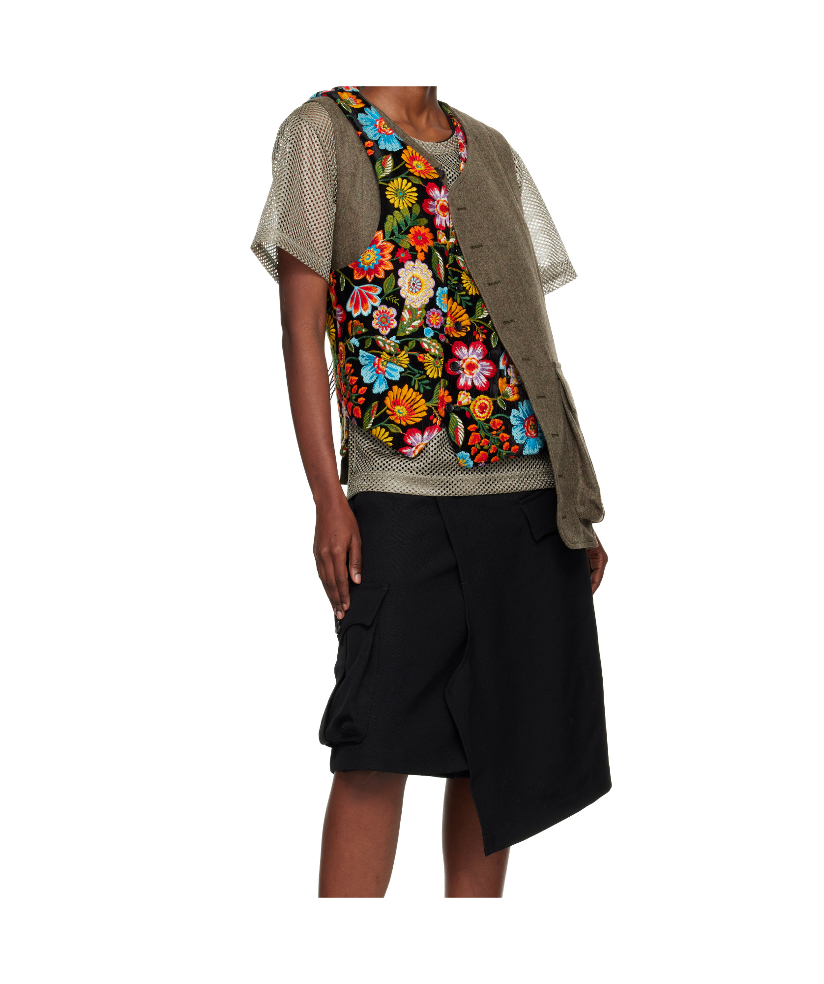 Comme Des Garçons Floral Pattern Embroidery Vest In Multi