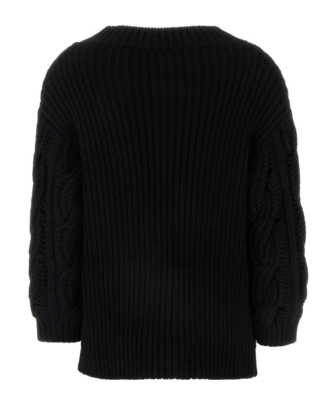 Valentino Off-shoulder Cable Wool Sweater In Black