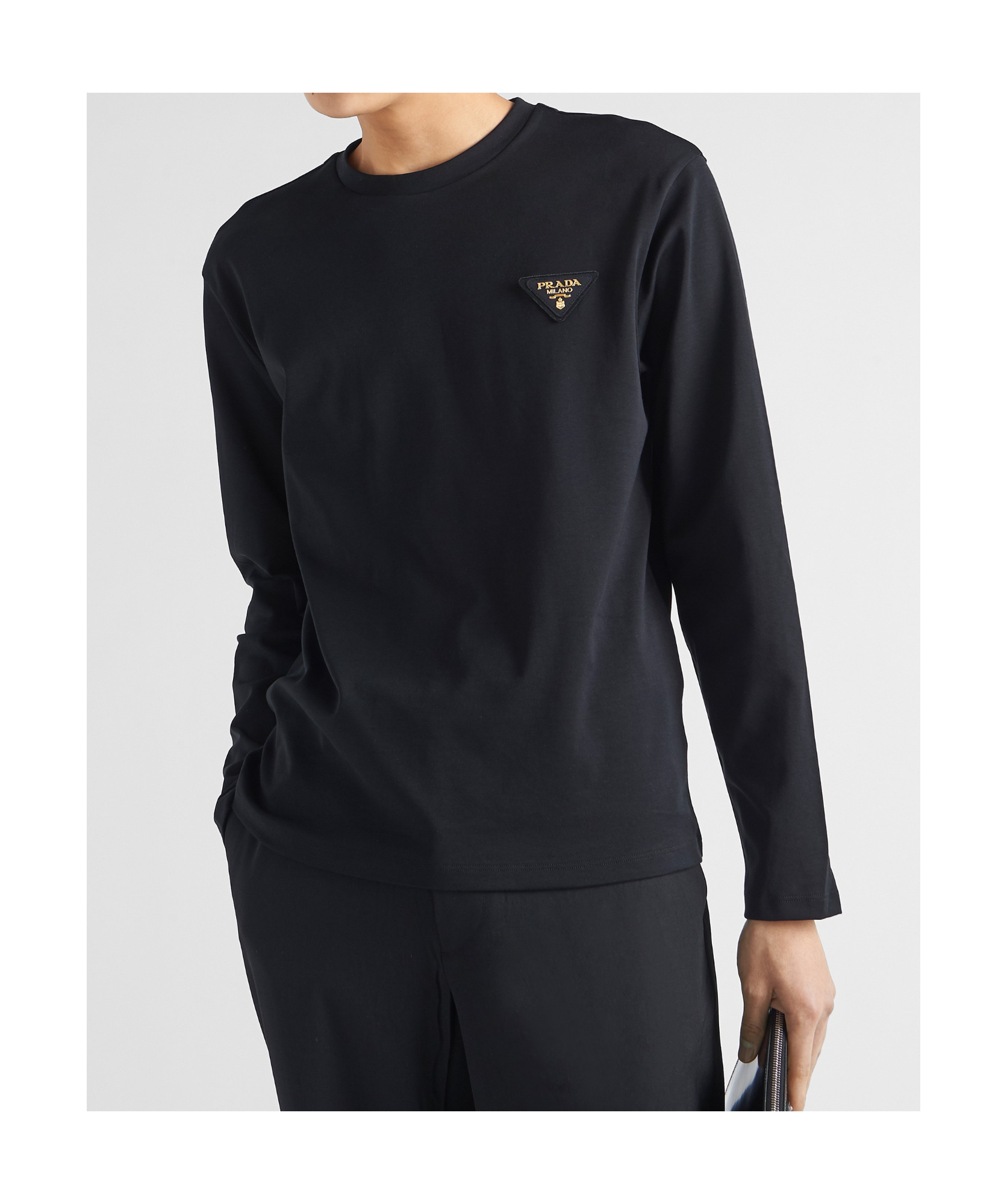 Prada Rundhalspullover Aus Superfeiner Wolle In Black