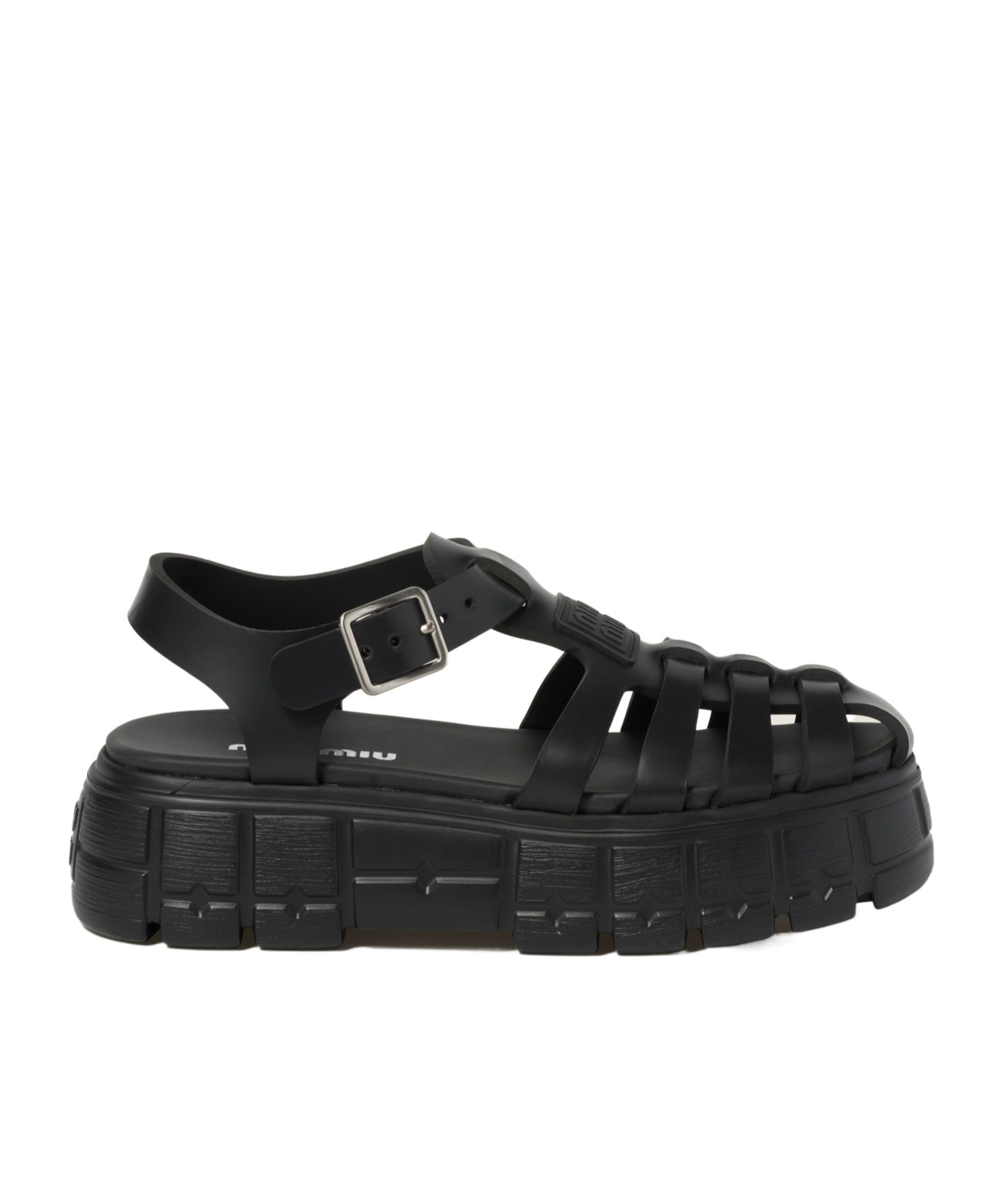 Miu Miu Logo-embossed Chunky Caged Sandals In Black