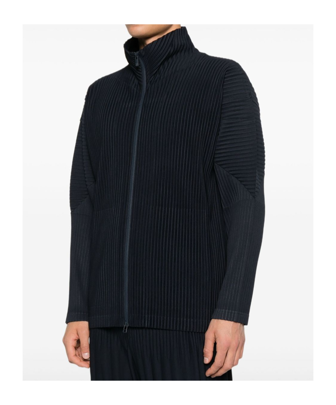 Issey Miyake Pleated Zipper Turtleneck Cardigan In Black