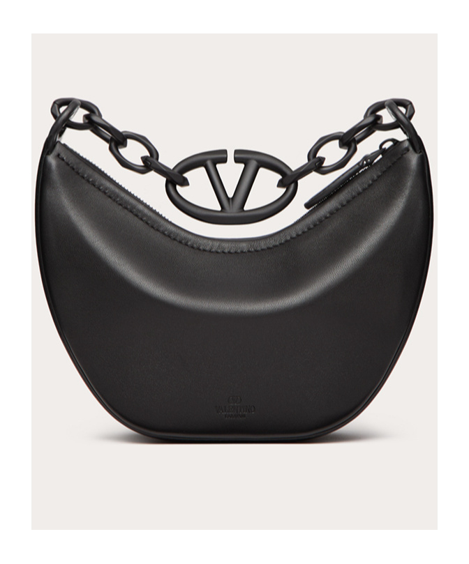 Valentino Mini Hobo Vlogo Shoulder Bag In Black