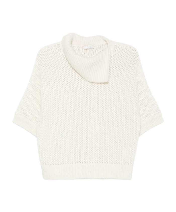 Peserico Open-knit Short-sleeve Sweater In White