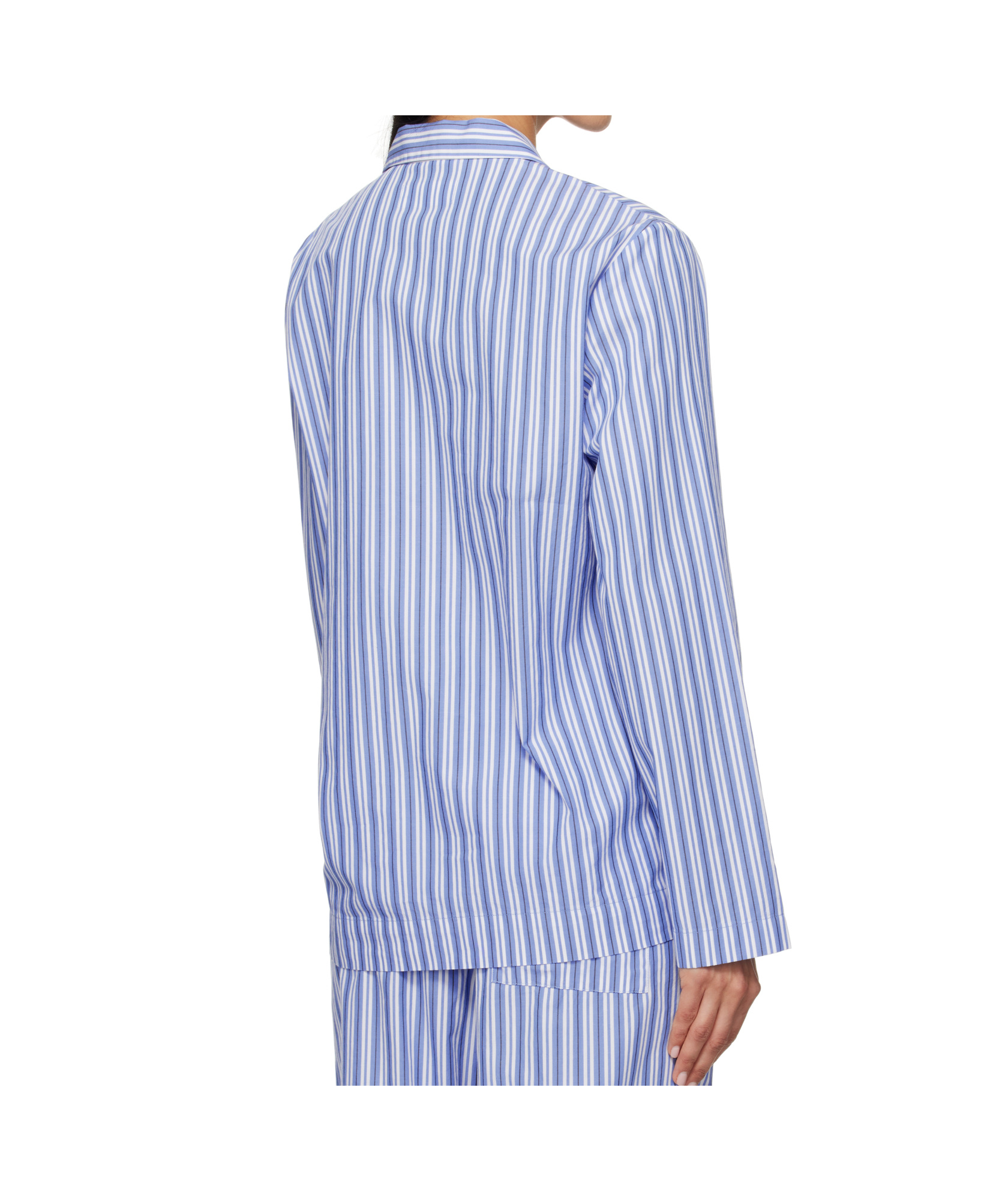 Tekla White & Blue Poplin Long-sleeved Pyjama Shirt In White/blue