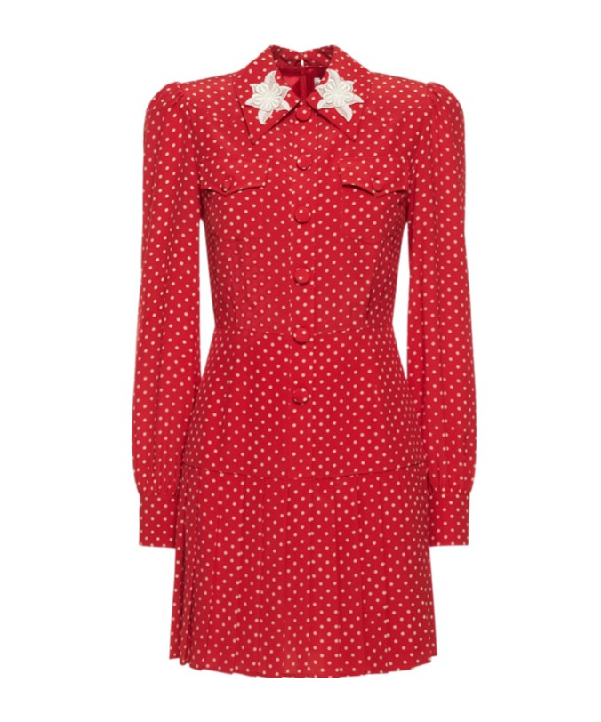Alessandra Rich Polka Dot Silk Georgette Mini Dress In Red