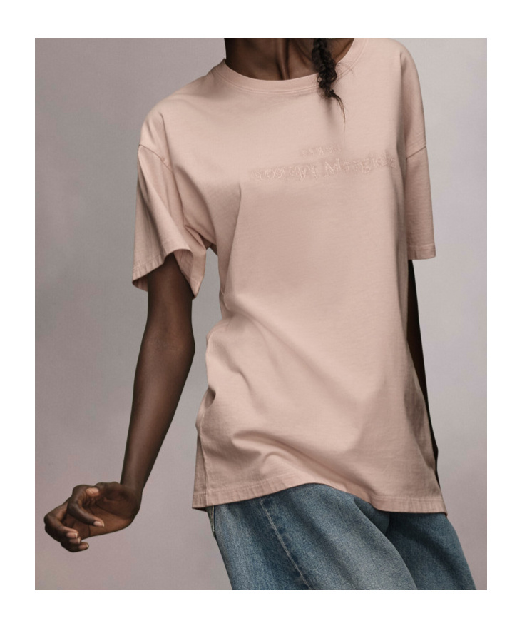 Maison Margiela Logo-embroidered Cotton T-shirt In Nude