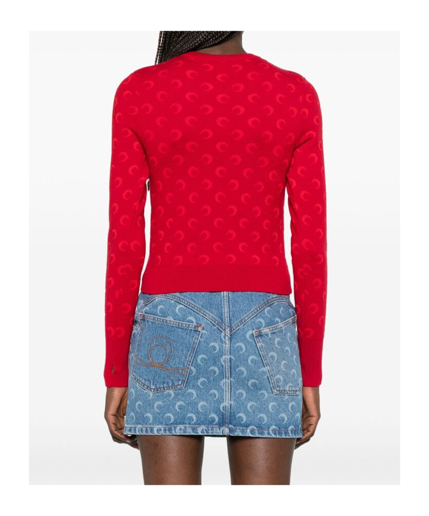 Marine Serre Moon Jacquard Knit Fitted Sweater In Red