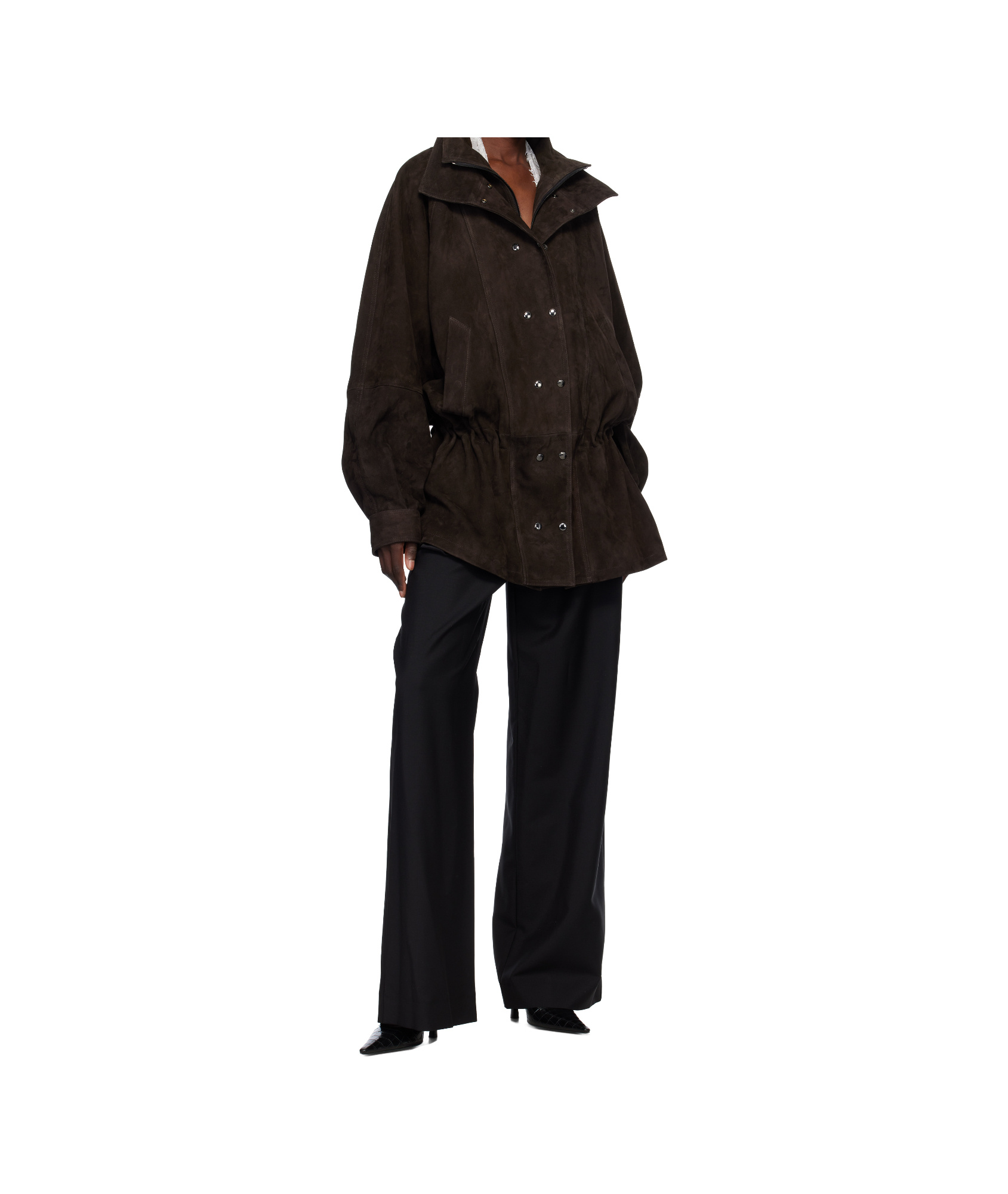 Shop Magda Butrym Cinched Leather Jacket In Brown