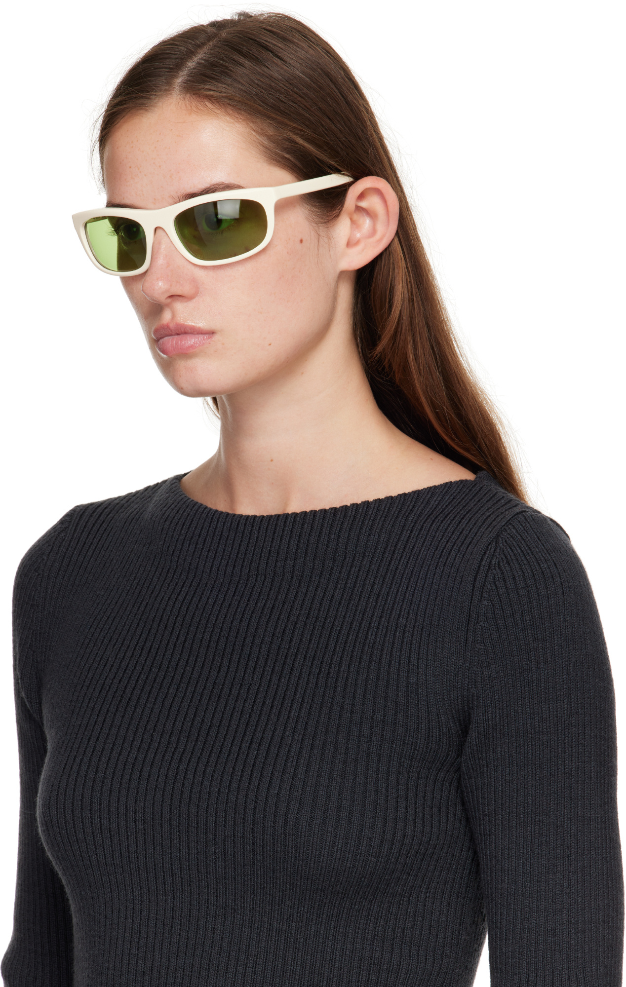 Our Legacy White Shelter Sunglasses In Green