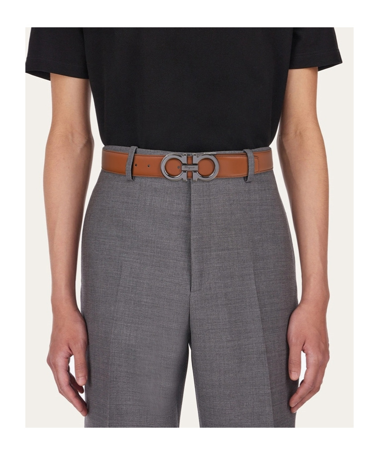 Ferragamo Reversible And Adjustable Gancini Belt In Black