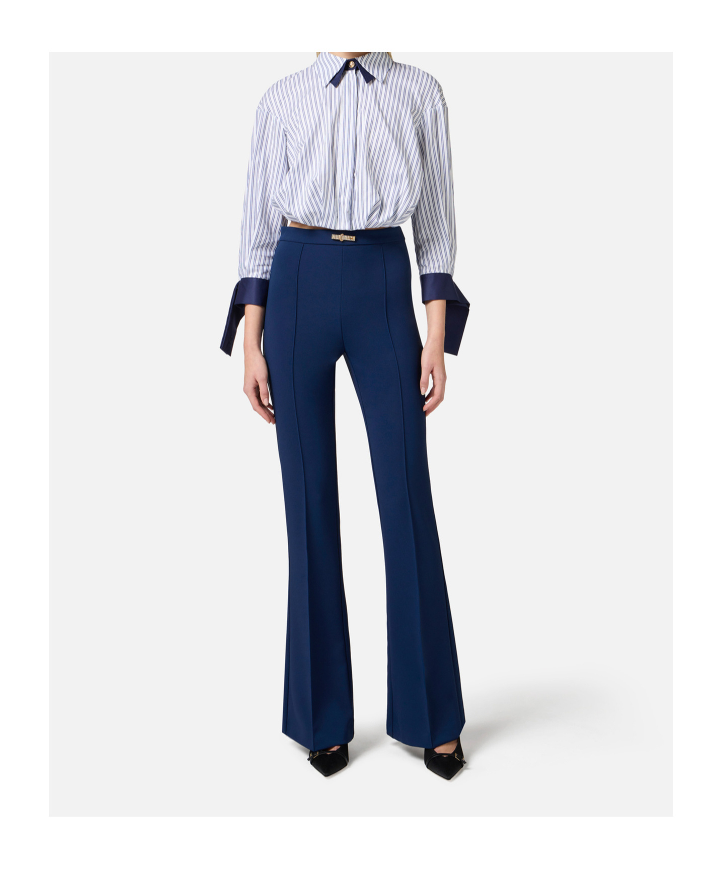 Elisabetta Franchi Oltremare Striped Cropped Shirt In White