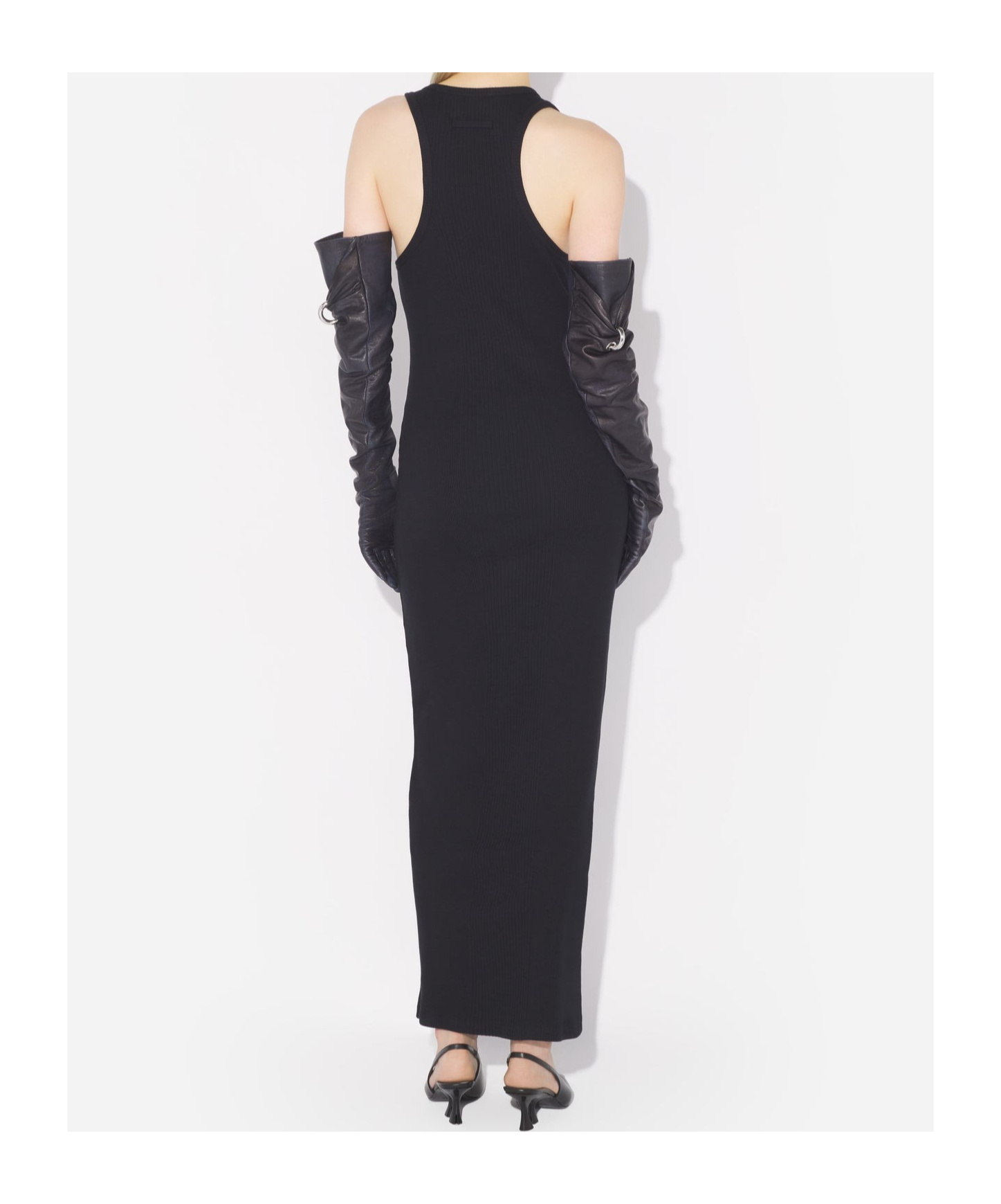 Jean Paul Gaultier Womens Black Ribbed Scoop-neck Cotton-jersey Midi Dress In Black