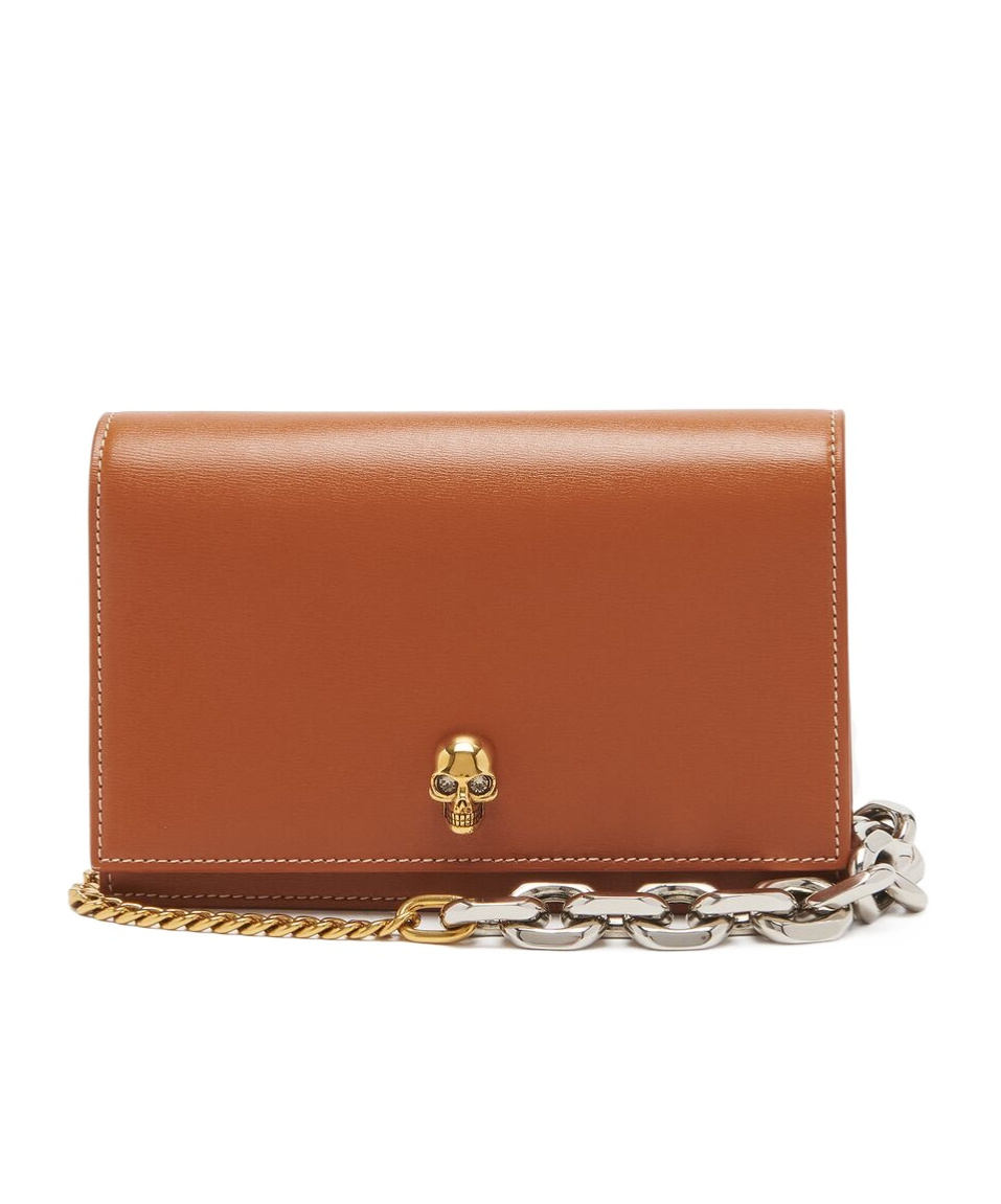 Alexander Mcqueen Small Skull-plaque Leather Crossbody Bag In Brown