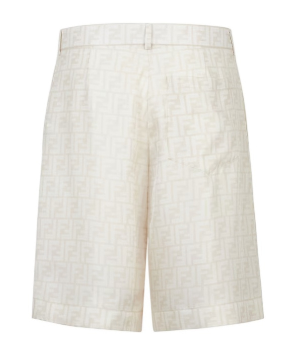 Fendi Embroidered Pattern Silk Bermuda Shorts In White