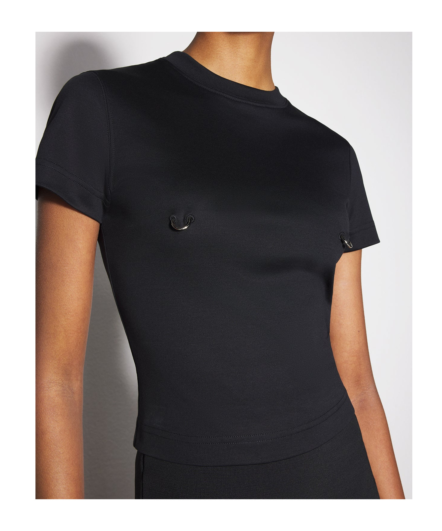 Mugler Cropped Tshirt Embellished Embellishments In Black