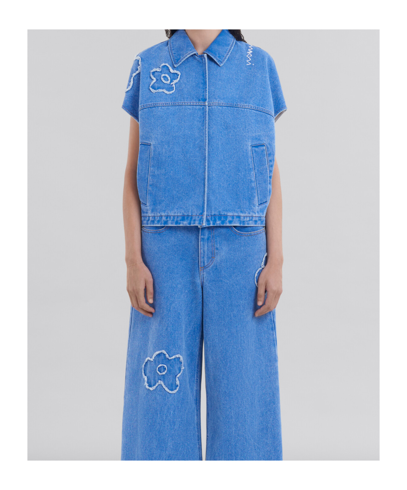 Marni Light Blue Denim Vest With Patches In Blue