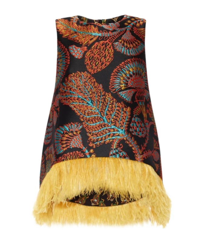 La Doublej La Scala Feather-trim Blouse In Multi