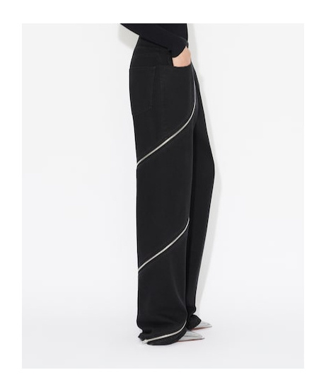 Alaïa Womens Noir Alaia Spiral Two-patch-pockets Wide-leg High-rise Denim-blend Trousers In Black