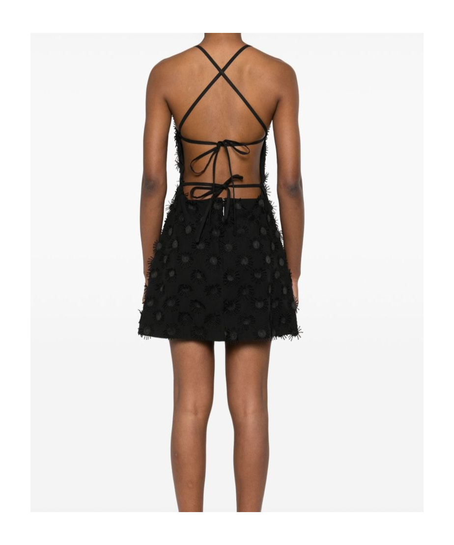 Msgm Short Black Dress With Pearl In Black