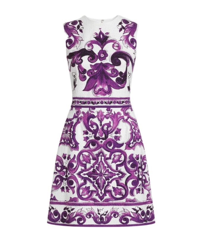 Dolce & Gabbana Women Maiolica Print Cotton Blend Dress In Purple