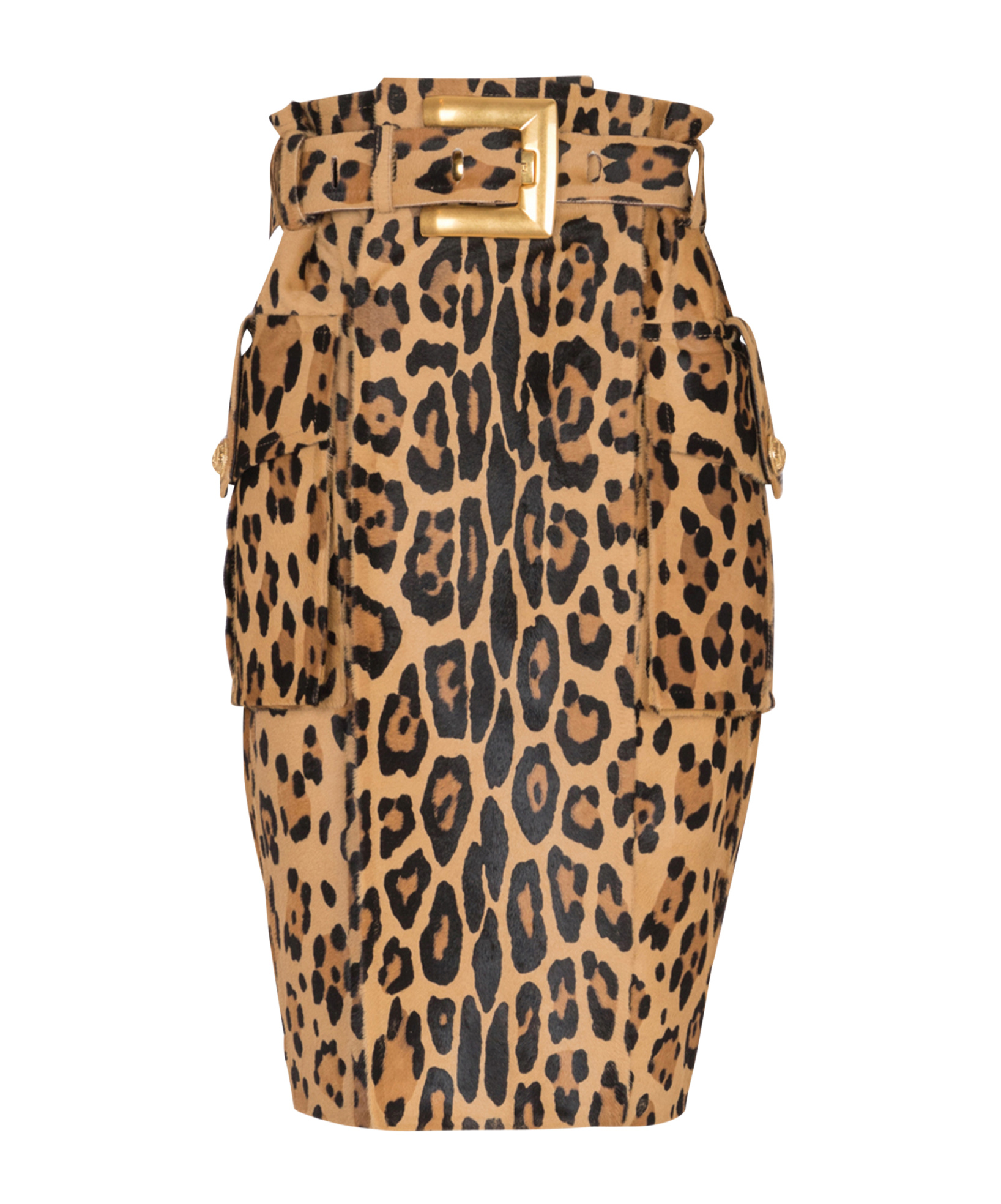 Balmain Ponyskin-style Leather Midi Skirt With Leopard Pattern In Animal Print