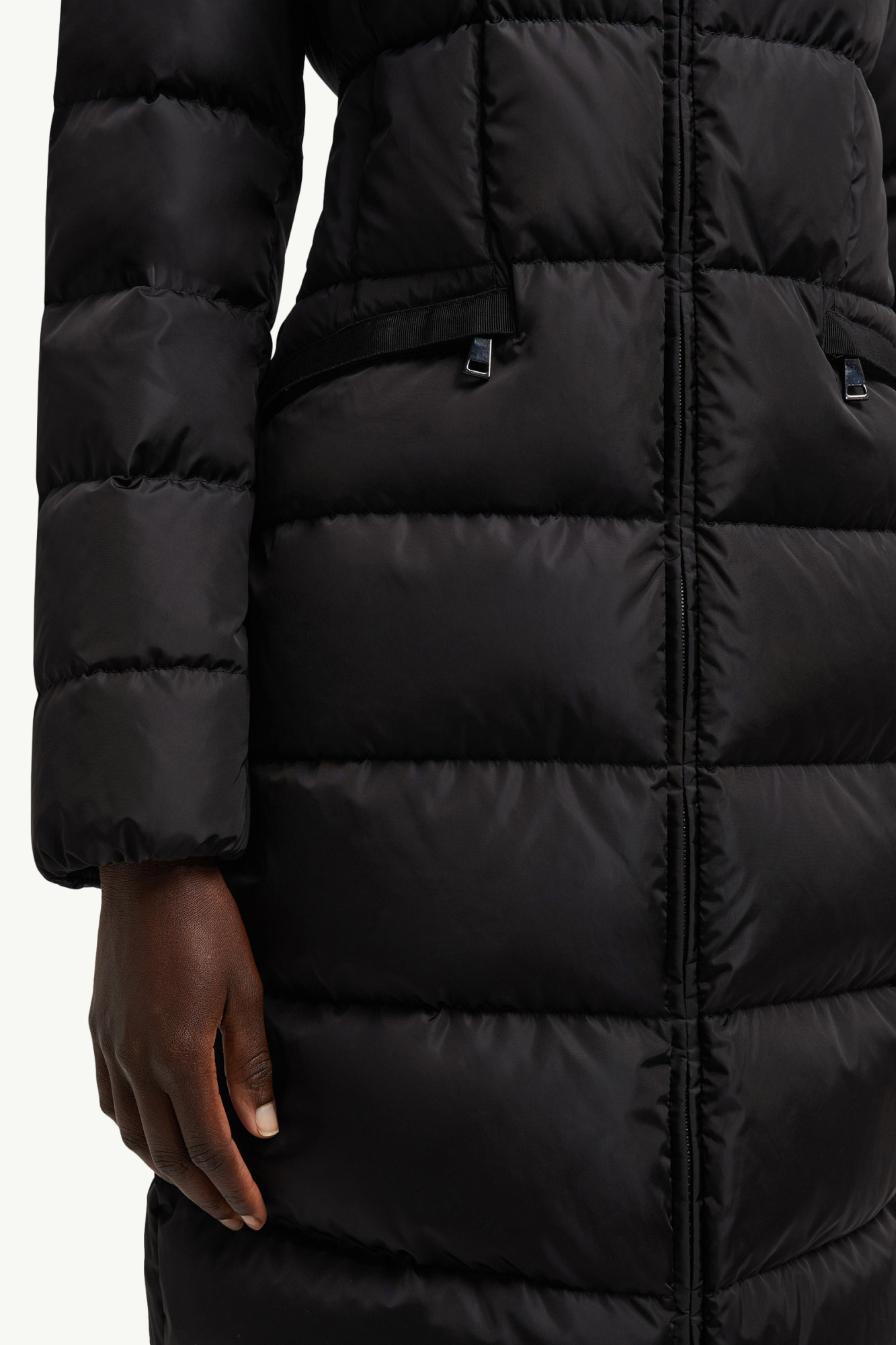 Moncler Avocette Hooded Long Down Jacket In Black