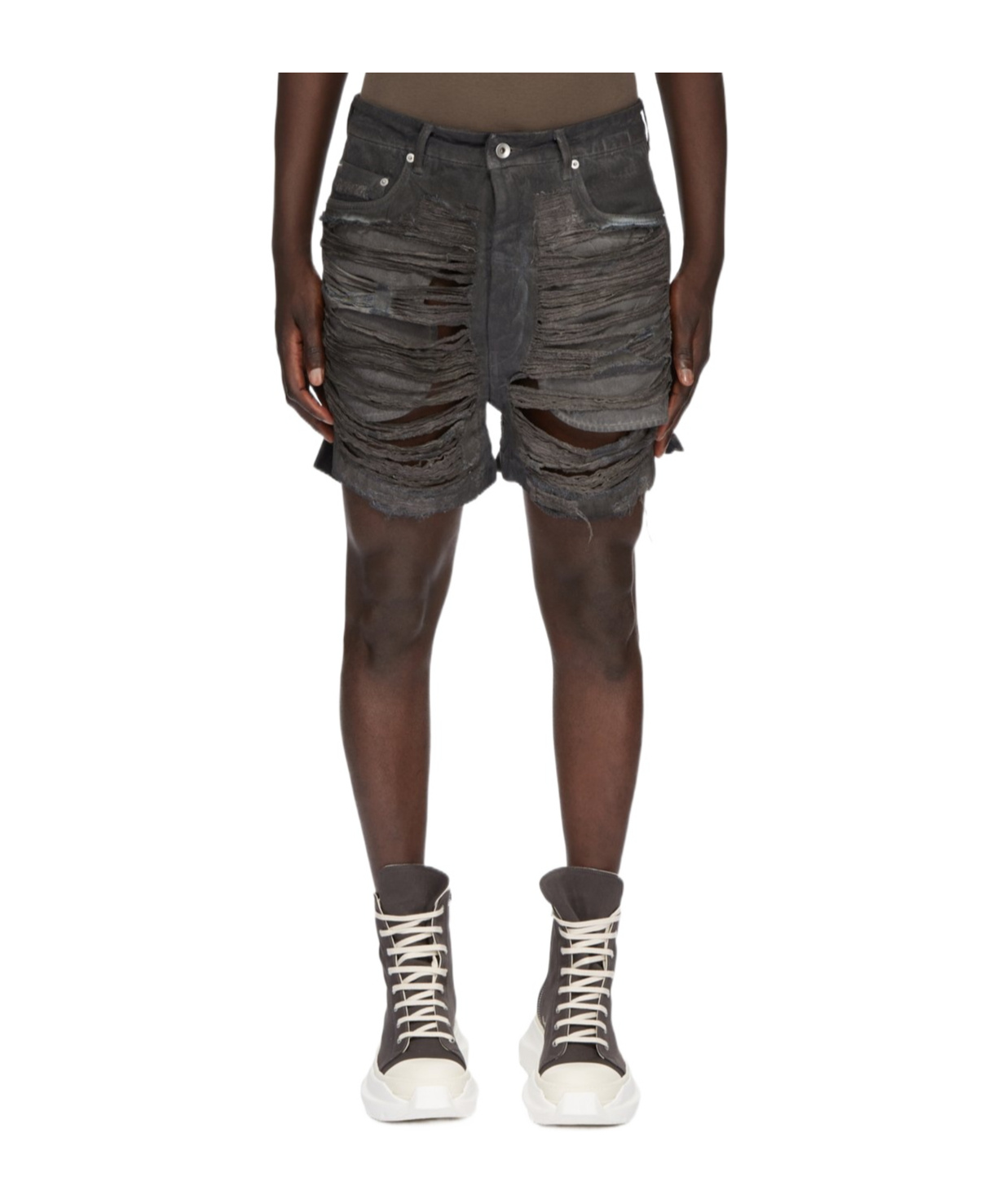 Rick Owens Drkshdw Distressed Denim Shorts In Black