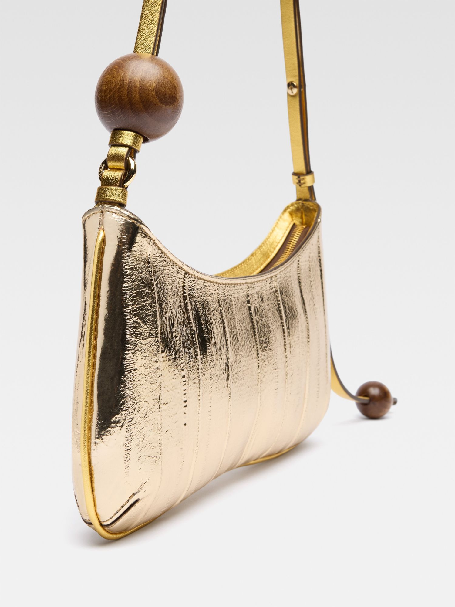 Jacquemus The Bisou Perle Mirrored Leather Shoulder Bag In Nude