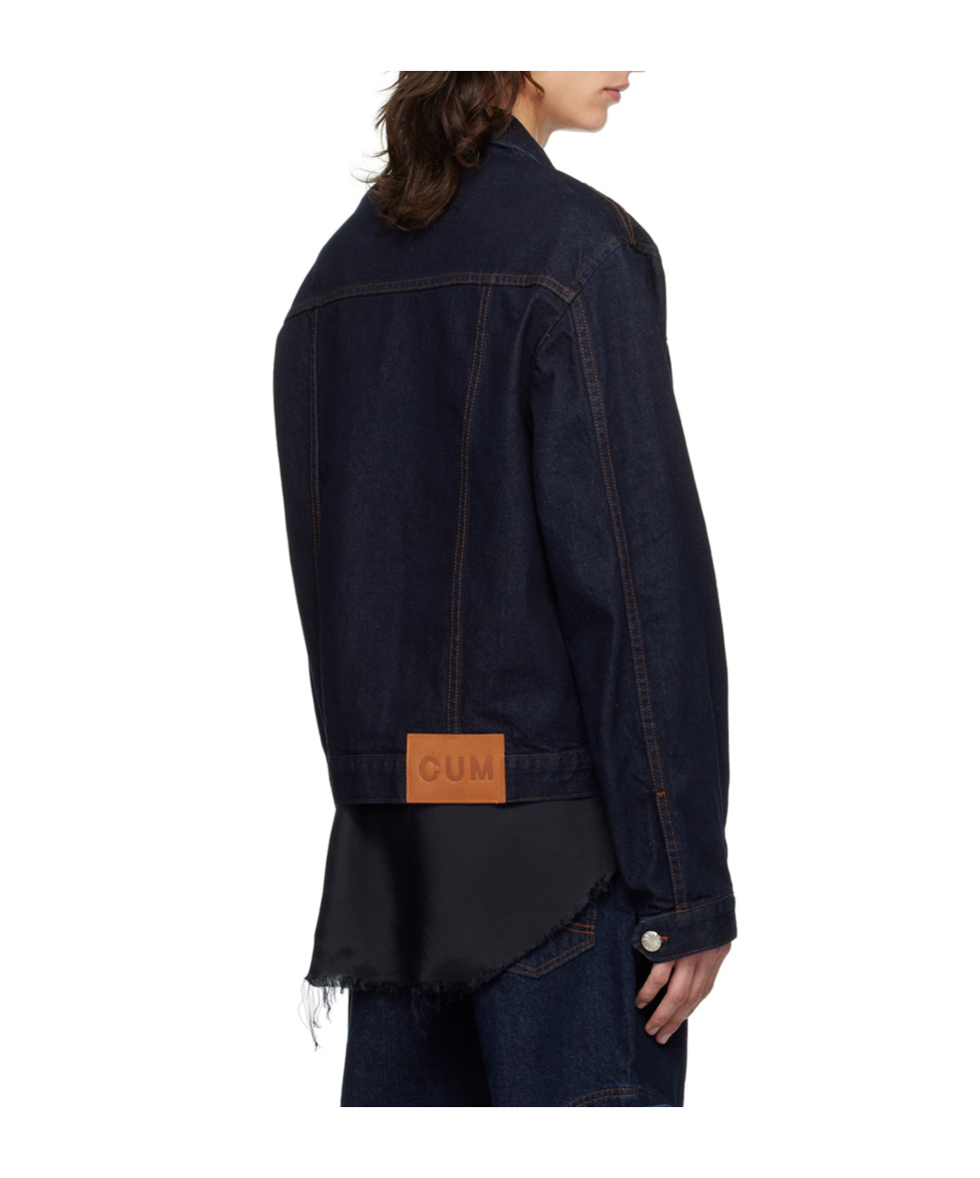 Edward Cuming Navy Knife Pleat Denim Jacket In Blue