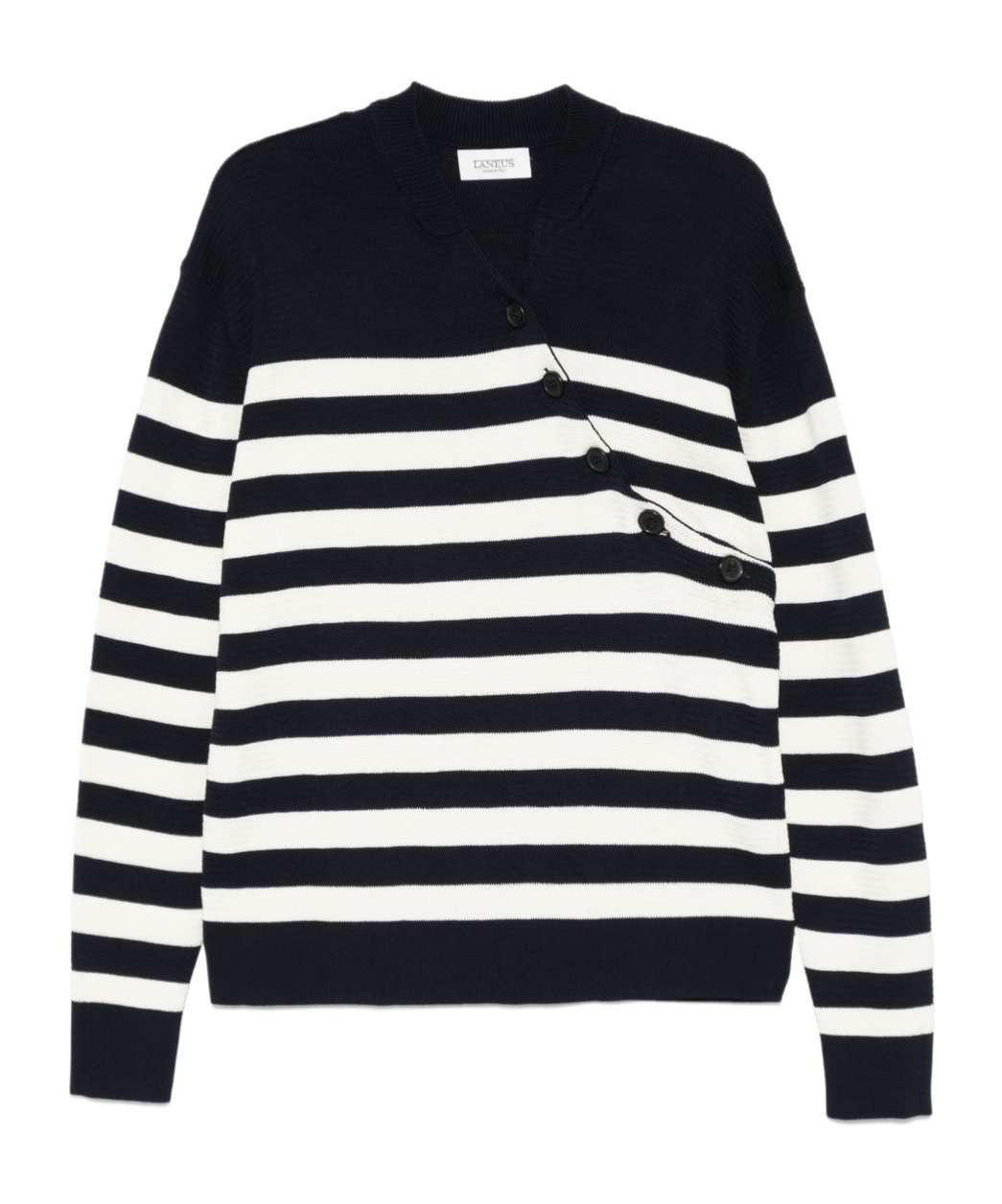 Laneus White And Blue Striped Cotton Polo Shirt In Black