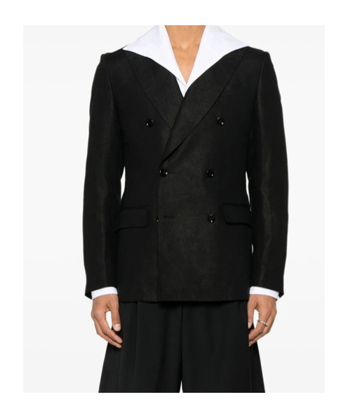 Dolce & Gabbana Double-breasted Linen Blazer In Black