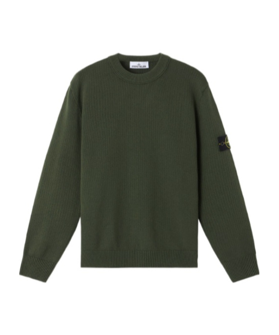 Stone Island Crewneck Jumper With Ribbed Trims In Green