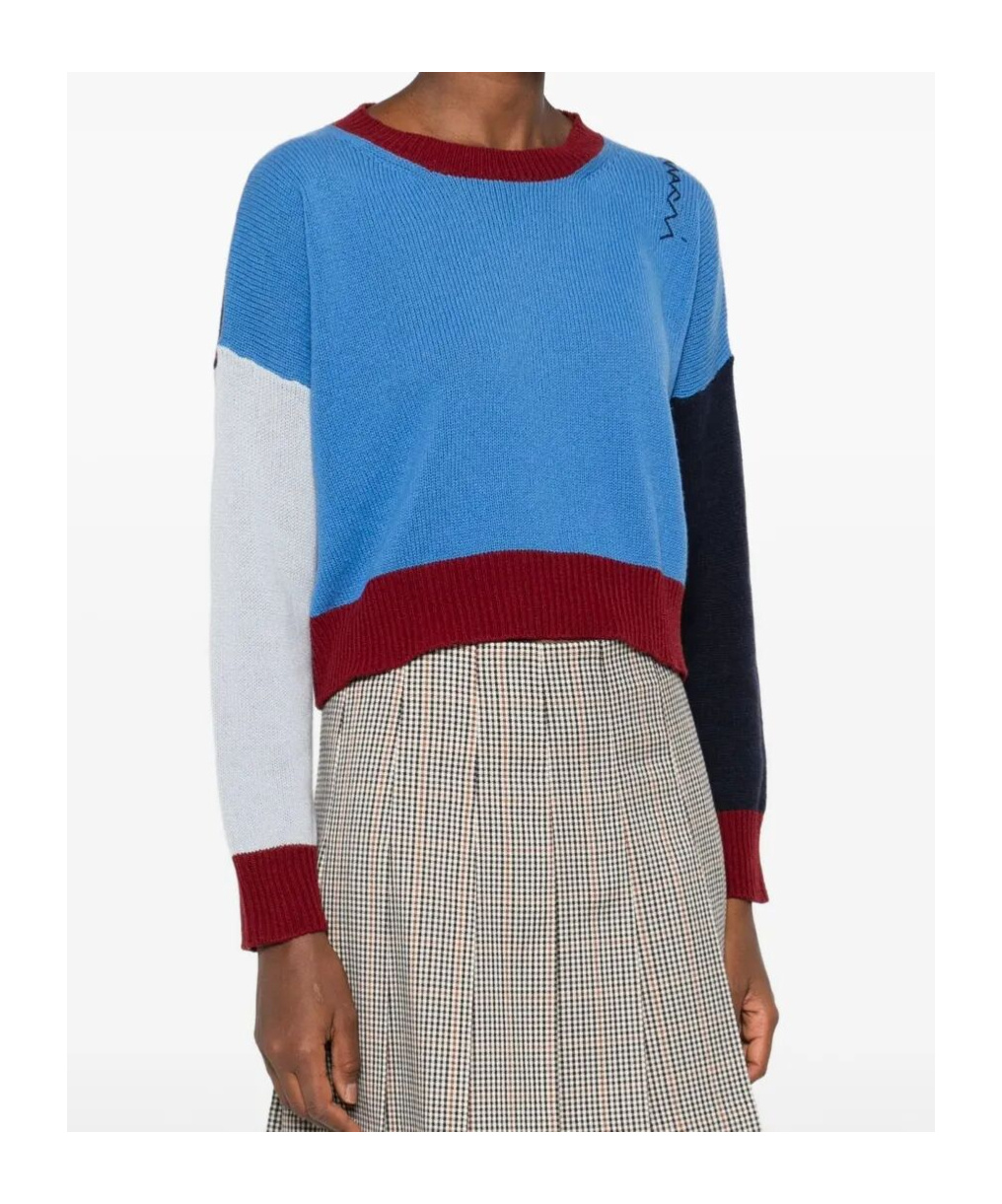 Marni Colour-block Cashmere Cropped Sweater Clothing In Blue