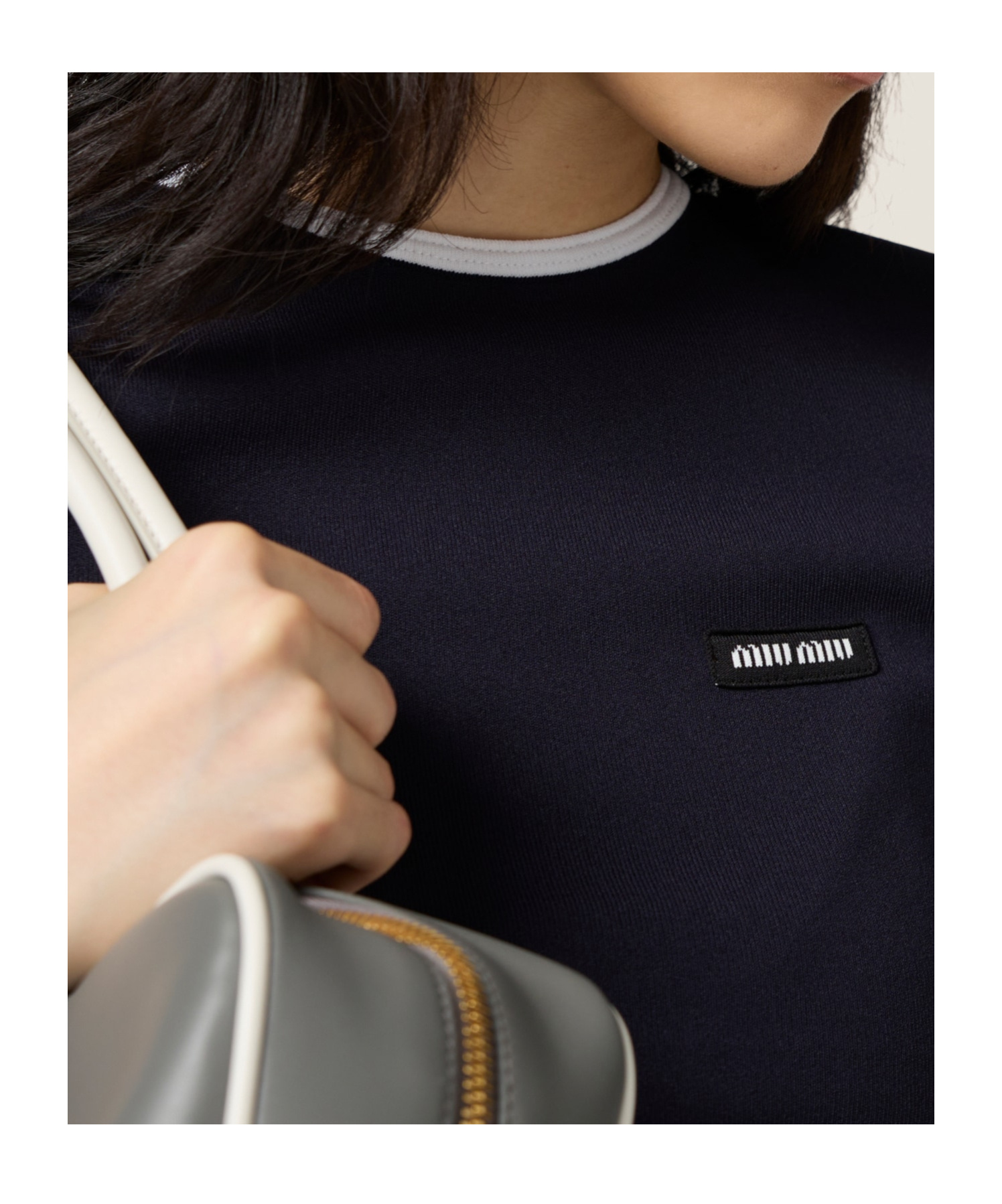 Miu Miu Technical Knitted Round Neck Sweater In Black