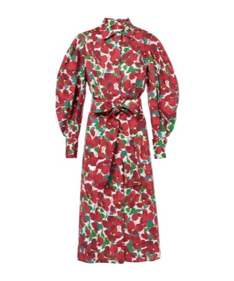 CAROLINA HERRERA FLORAL COTTON-BLEND SHIRT DRESS