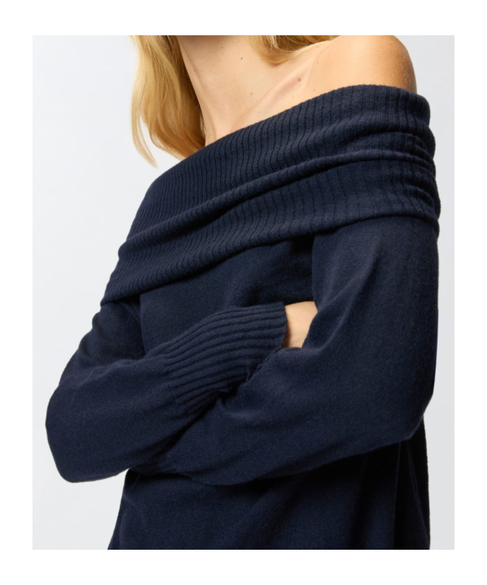 Pinko Long-sleeved Sweater With Open Shoulders In Blue