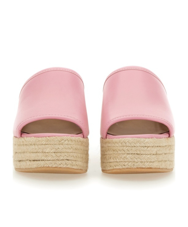 Moschino Pink Leather Sandal With Jute-wrapped Platform In Nude